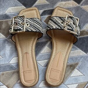 Dolce Vita Black & Beige Woven Buckle Slide Sandals